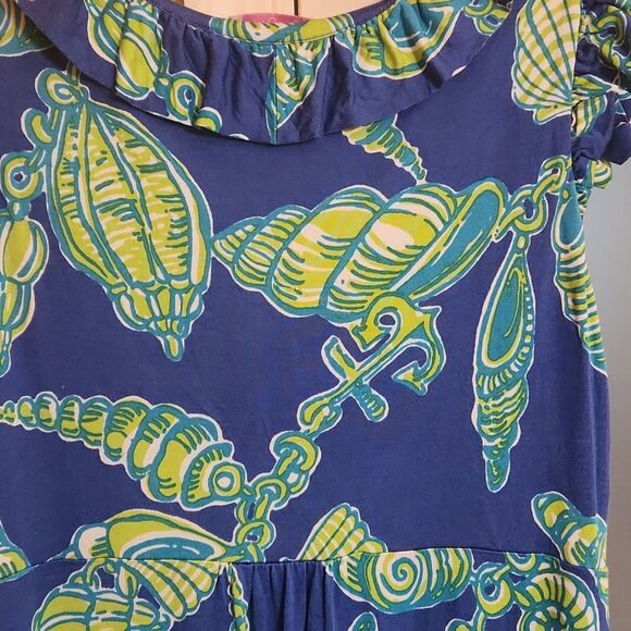 Lilly Pulitzer "Fallin' in Love" Blue & Green Dress w/ Ruffled Neckline Size M - Picture 9 of 9